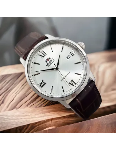 Reloj automático hombre Orient Contemporary RA-AC0F12S dial plata 41.6mm Cristal de zafiro correa de cuero 50m