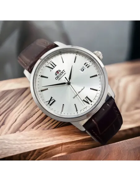 Reloj automático hombre Orient Contemporary RA-AC0F12S dial plata 41.6mm Cristal de zafiro correa de cuero 50m