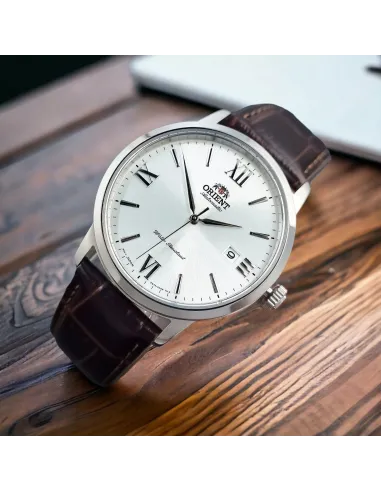 Reloj automático hombre Orient Contemporary RA-AC0F12S dial plata 41.6mm Cristal de zafiro correa de cuero 50m