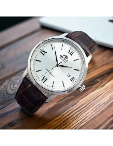 Reloj automático hombre Orient Contemporary RA-AC0F12S dial plata 41.6mm Cristal de zafiro correa de cuero 50m