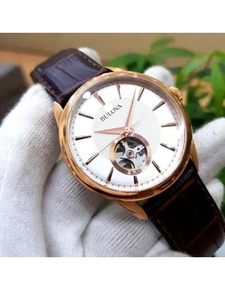 reloj automático hombre Bulova Classic Openheart 97A133 41mm correa de cuero