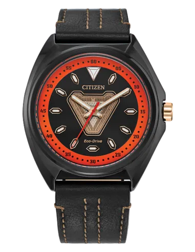 reloj hombre Citizen Eco-Drive Marvel Tony Stark  AW2075-05W 43mm 100m WR correa de cuero