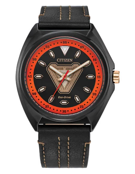 reloj hombre Citizen Eco-Drive Marvel Tony Stark  AW2075-05W 43mm 100m WR correa de cuero