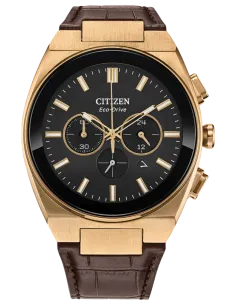 Citizen Eco-Drive Axiom CA4583-01E 43mm 50m WR cristal de zafiro correa de cuero movimiento Eco-Drive