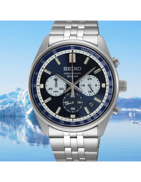reloj deportivo hombre Seiko Chronograph SSB427P1 41.5mm 100m WR cristal Hardlex correa de acero