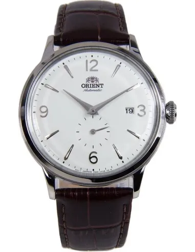 Reloj hombre automático Orient RA-AP0002S esfera plateada correa cuero marrón