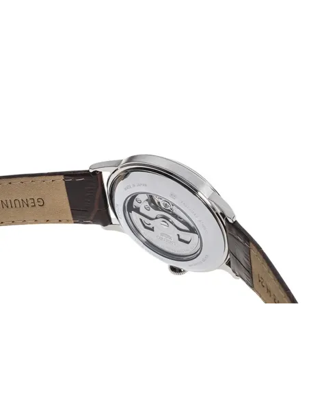 Reloj hombre automático Orient RA-AP0002S esfera plateada correa cuero marrón