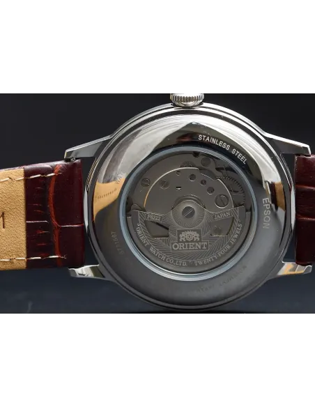 Reloj hombre automático Orient RA-AP0002S esfera plateada correa cuero marrón