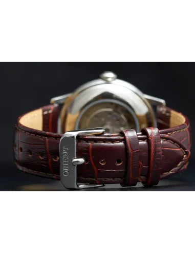Reloj hombre automático Orient RA-AP0002S esfera plateada correa cuero marrón