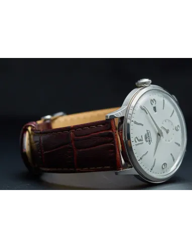 Reloj hombre automático Orient RA-AP0002S esfera plateada correa cuero marrón