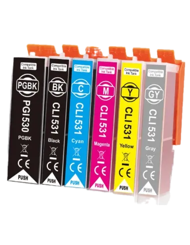 Pack 6 Cartuchos de Tinta Canon PGI-530 XL / CLI-531 XL PIXMA TS8750 TS8751