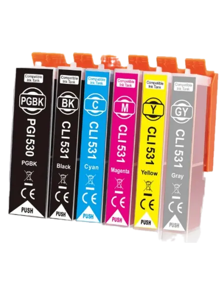 Pack 6 Cartuchos de Tinta Canon PGI-530 XL / CLI-531 XL PIXMA TS8750 TS8751
