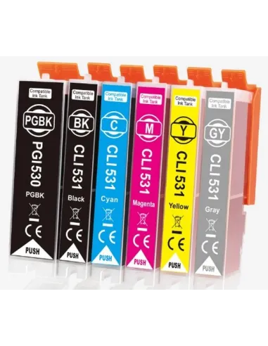 Pack 6 Cartuchos de Tinta Canon PGI-530 XL / CLI-531 XL PIXMA TS8750 TS8751