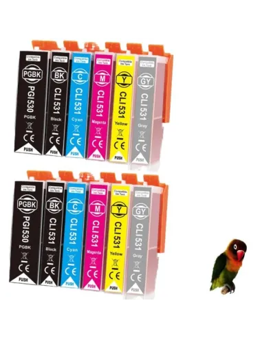 12 Cartuchos de Tinta Canon PGI-530 XL / CLI-531 XL PIXMA TS8750 TS8751