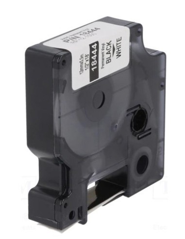 Dymo 18444 compatible cinta rotuladora cinta de vinilo, negro sobre blanco, 12mm