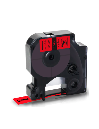 Dymo 18438 compatible cinta rotuladora S0718520 vinilo negro sobre rojo 12 mm x 9 m