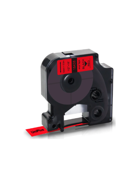 5 x Dymo 18438 compatibles cintas rotuladora S0718520 vinilo negro sobre rojo 12 mm x 9 m