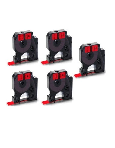 5 x Dymo 18438 compatibles cintas rotuladora S0718520 vinilo negro sobre rojo 12 mm x 9 m