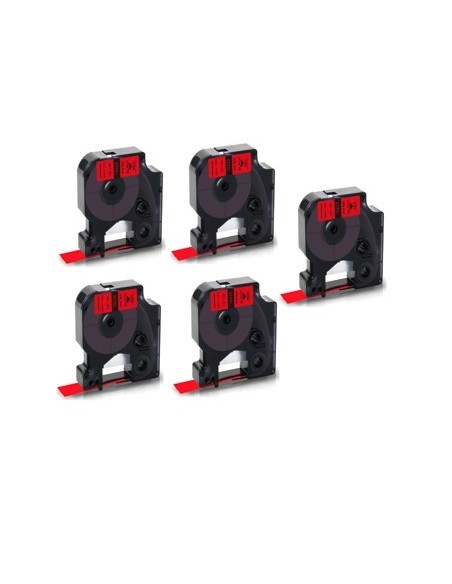 5 x Dymo 18438 compatibles cintas rotuladora S0718520 vinilo negro sobre rojo 12 mm x 9 m
