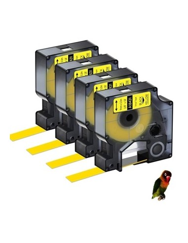 5 cintas compatibles Dymo 18431 negro sobre amarillo 19mmX5.5M Com Dymo Rhino