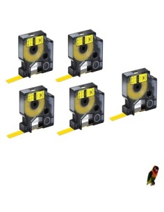 5  Dymo 18432 compatibles cintas rotuladoras negro sobre amarillo 12mmX5.5M Com Dymo Rhino