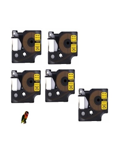 5 Dymo 1805431 negro sobre amarillo compatibles cinta rotuladora 24mmX5.5M Con Dymo Rhino