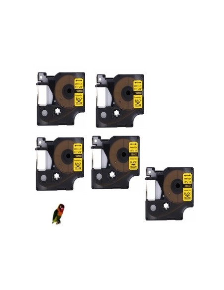 5 Dymo 1805431 negro sobre amarillo compatibles cinta rotuladora 24mmX5.5M Con Dymo Rhino