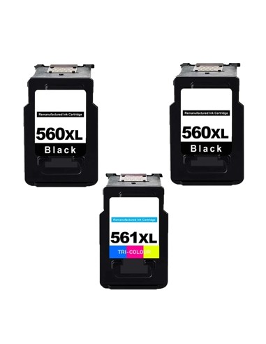 pack 3 TINTAS Compatibles Canon PG560XL + CL561XL NEGRO COLOR TS5350-TS5351-TS5352-TS5353-TS7450-TS7451