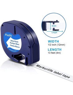 BK-White 12mmX4m Plastica for Dymo-Letratag (Blanco)
