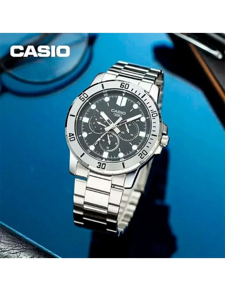 reloj cronógrafo analógico hombre Casio MTP-VD300D-1E 45mm correa de acero