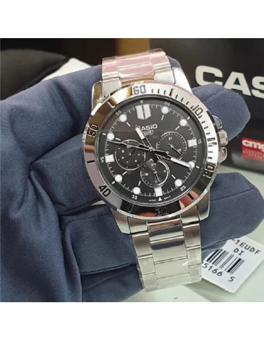reloj cronógrafo analógico hombre Casio MTP-VD300D-1E 45mm correa de acero