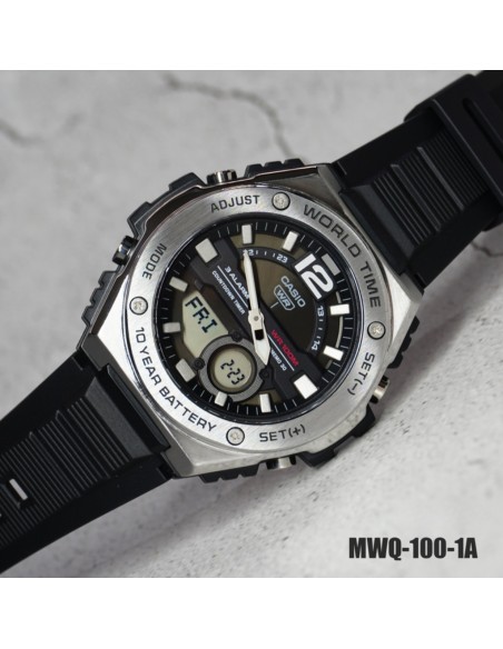 Casio Sport MWQ-100-1AV 50.6mm 100m WR correa de resina Hora Mundial 10 años batería