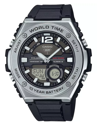 Casio Sport MWQ-100-1AV 50.6mm 100m WR correa de resina Hora Mundial 10 años batería