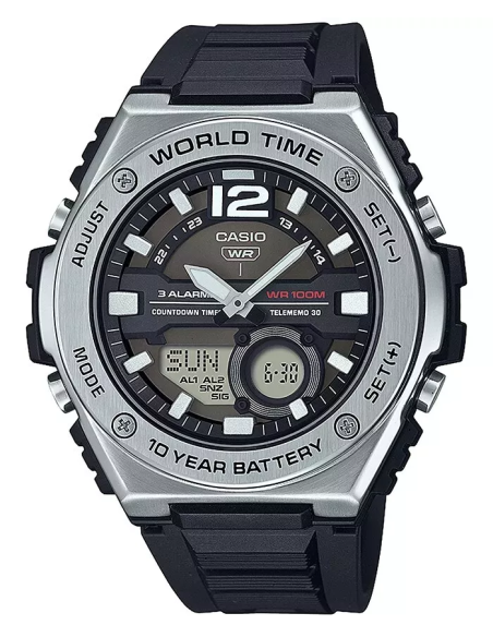 Casio Sport MWQ-100-1AV 50.6mm 100m WR correa de resina Hora Mundial 10 años batería