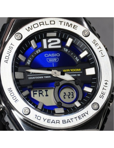 Casio Sport MWQ-100-2AV 50.6mm 100m WR correa de resina Hora Mundial 10 años batería
