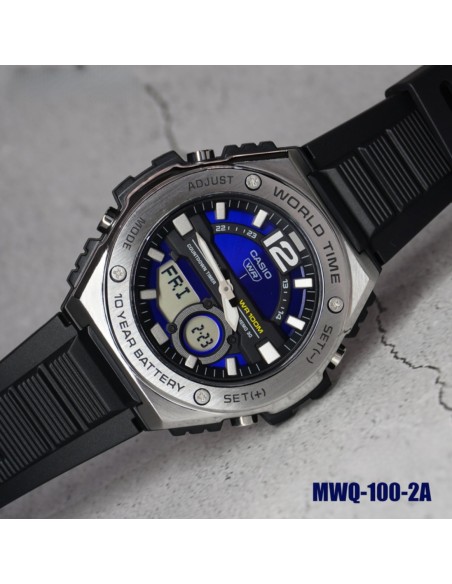 Casio Sport MWQ-100-2AV 50.6mm 100m WR correa de resina Hora Mundial 10 años batería