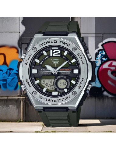 Casio Sport MWQ-100-3AV 50.6mm 100m WR correa de resina Hora Mundial 10 años batería