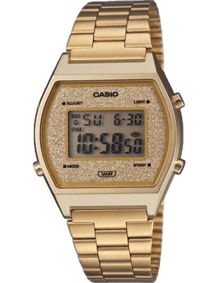 reloj unisex Casio B640WGG-9 dorado Esfera Brillante Luz de Fondo LED resistente al agua cronómetro correa de acero