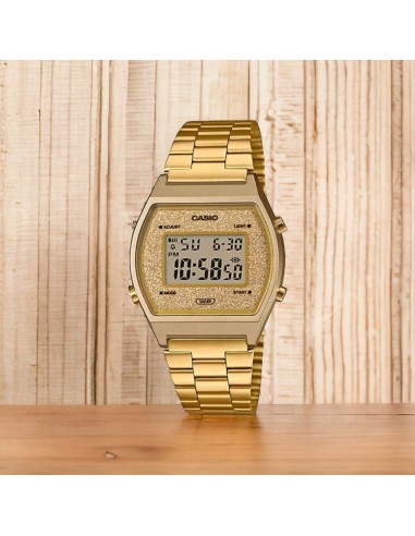 reloj unisex Casio B640WGG-9 dorado Esfera Brillante Luz de Fondo LED resistente al agua cronómetro correa de acero