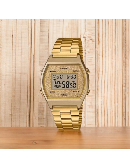 reloj unisex Casio B640WGG-9 dorado Esfera Brillante Luz de Fondo LED resistente al agua cronómetro correa de acero
