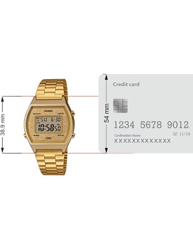 reloj unisex Casio B640WGG-9 dorado Esfera Brillante Luz de Fondo LED resistente al agua cronómetro correa de acero