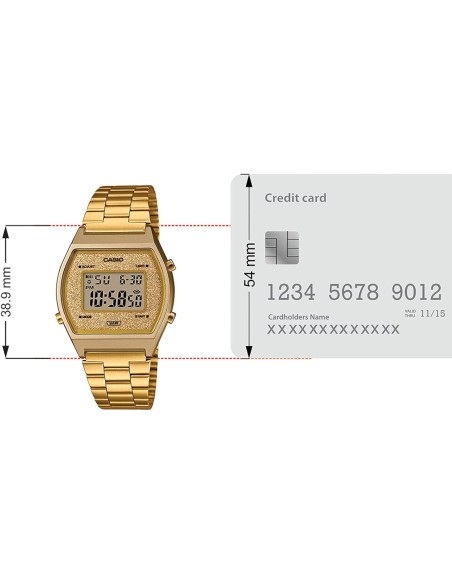 reloj unisex Casio B640WGG-9 dorado Esfera Brillante Luz de Fondo LED resistente al agua cronómetro correa de acero