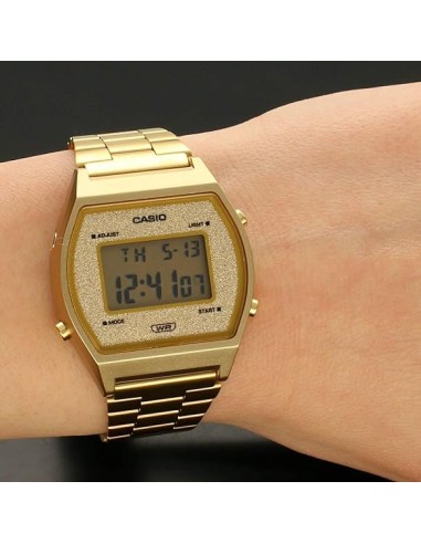 reloj unisex Casio B640WGG-9 dorado Esfera Brillante Luz de Fondo LED resistente al agua cronómetro correa de acero