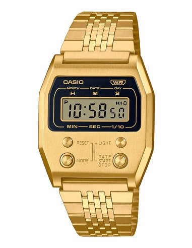 reloj digital retro vintage Casio A1100G-5 remember 52QS-14B 70’s edition 40 × 35 × 9.1 mm  baño de iones