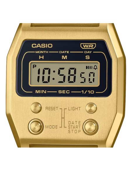 reloj digital retro vintage Casio A1100G-5 remember 52QS-14B 70’s edition 40 × 35 × 9.1 mm  baño de iones