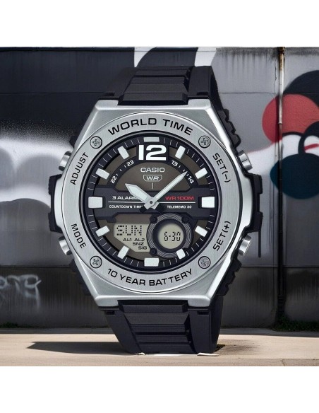 Casio Sport MWQ-100-1AV 50.6mm 100m WR correa de resina Hora Mundial 10 años batería