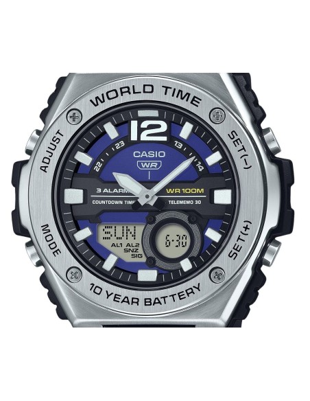 Casio Sport MWQ-100-2AV 50.6mm 100m WR correa de resina Hora Mundial 10 años batería