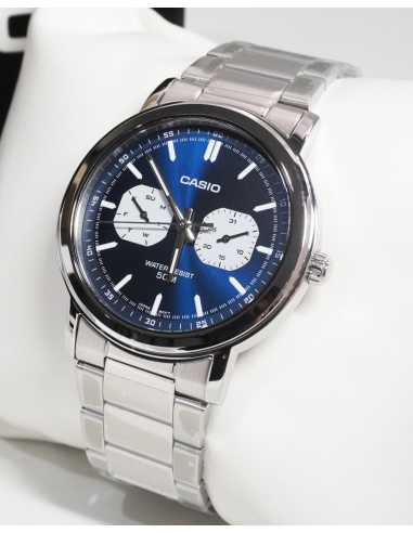 reloj clásico hombre Casio MTP-E335D-2E1 41mm 50m WR correa de acero  Manecillas y marcadores luminosos