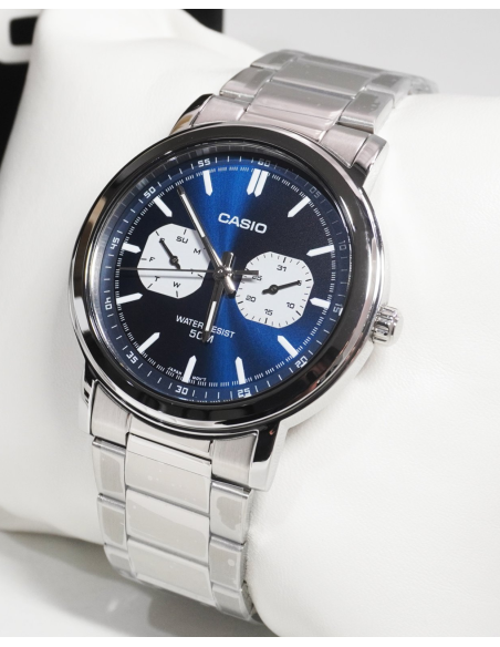 reloj clásico hombre Casio MTP-E335D-2E1 41mm 50m WR correa de acero  Manecillas y marcadores luminosos