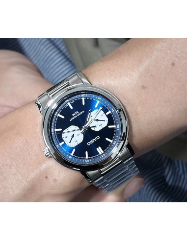 reloj clásico hombre Casio MTP-E335D-2E1 41mm 50m WR correa de acero  Manecillas y marcadores luminosos